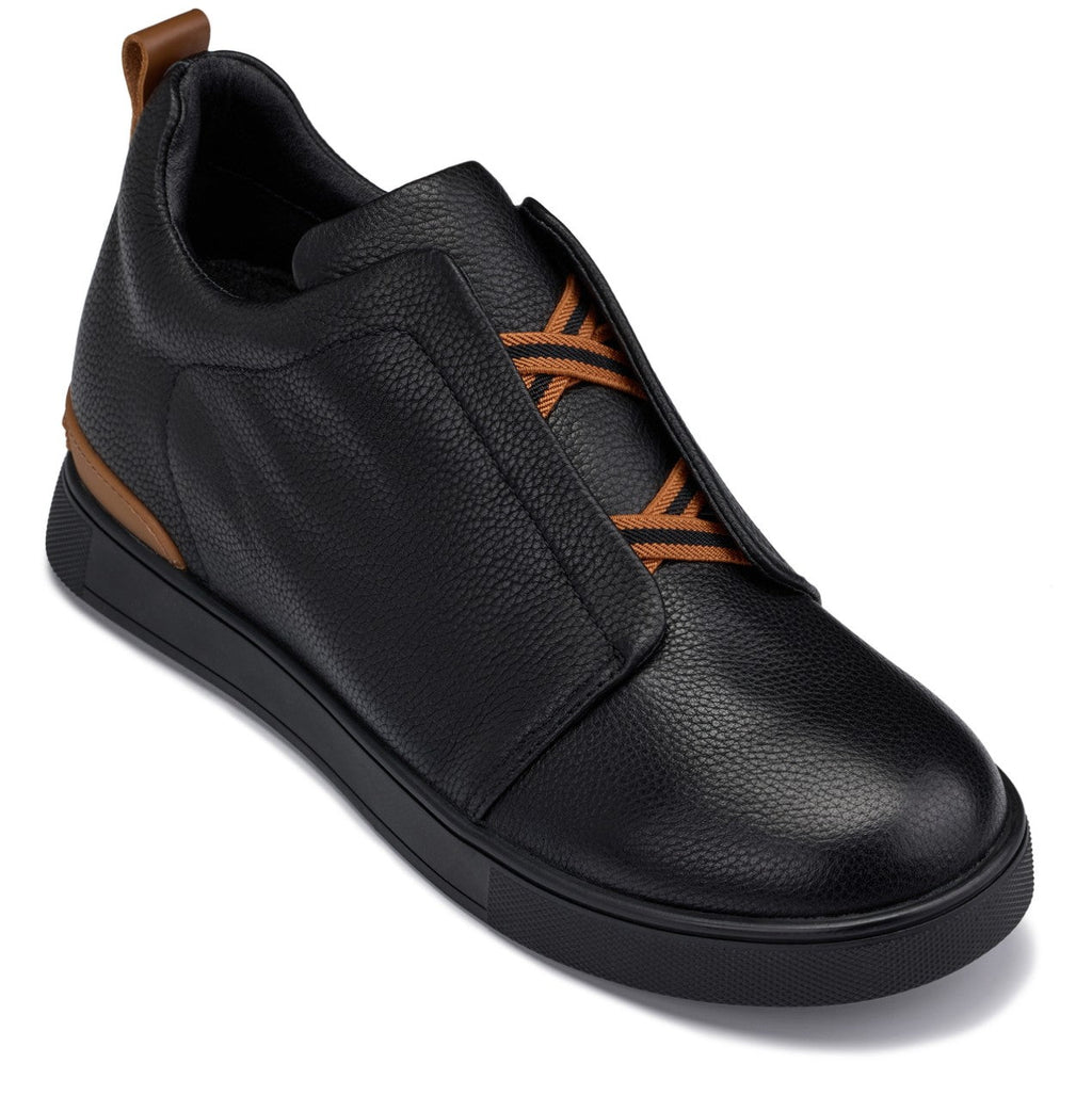 CALTO - J1931  - 2.6 Inches Taller (Black/Black Sole) - Slip-On Snoafers - WonderingCloth
