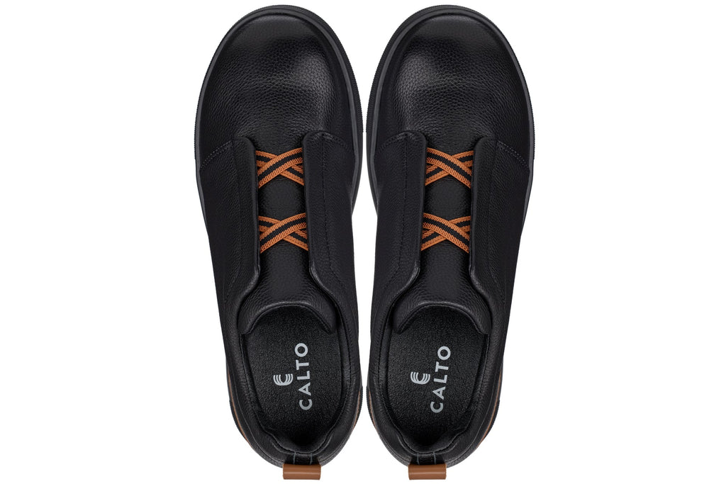 CALTO - J1931  - 2.6 Inches Taller (Black/Black Sole) - Slip-On Snoafers - WonderingCloth