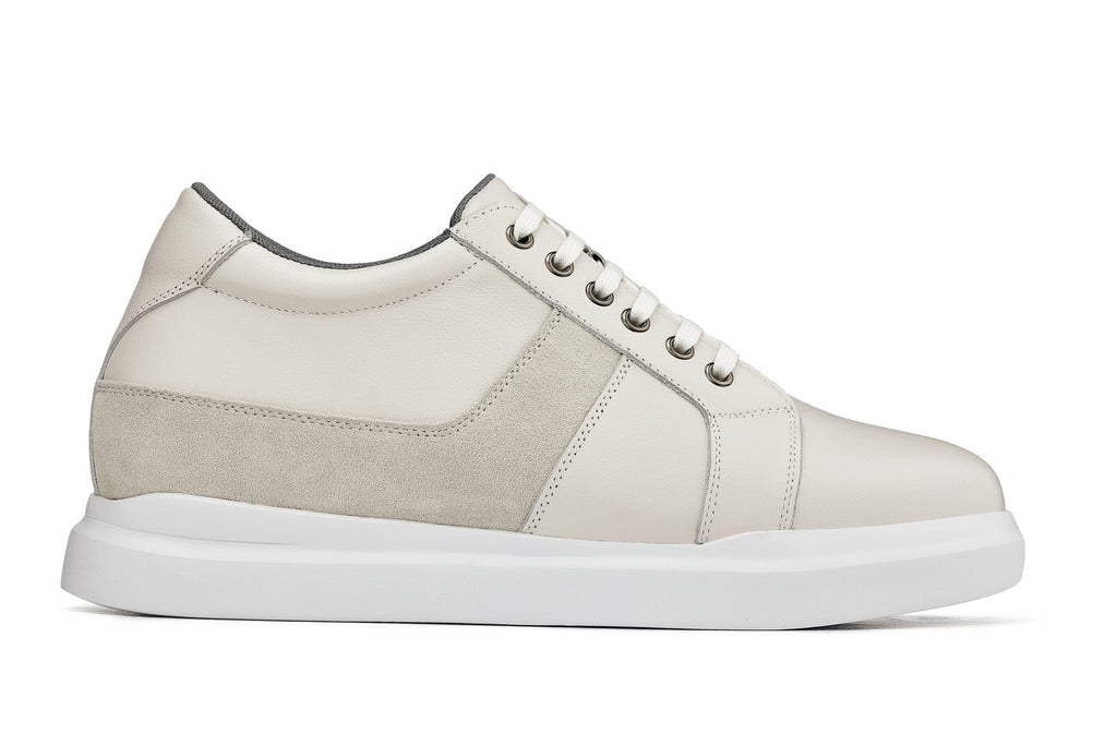 CALTO - K1531 - 3 Inches Taller (Off White) - Lightweight Leather Sneakers - WonderingCloth