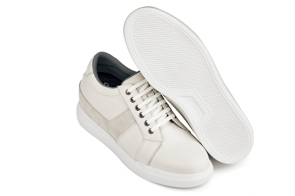 CALTO - K1531 - 3 Inches Taller (Off White) - Lightweight Leather Sneakers - WonderingCloth