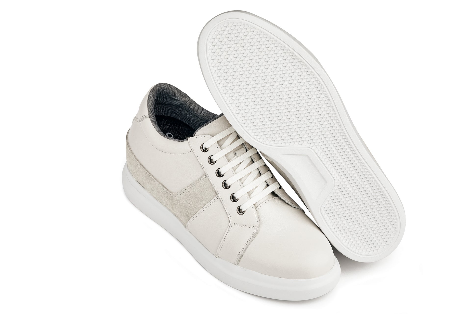 CALTO - K1531 - 3 Inches Taller (Off White) - Lightweight Leather Sneakers - WonderingCloth