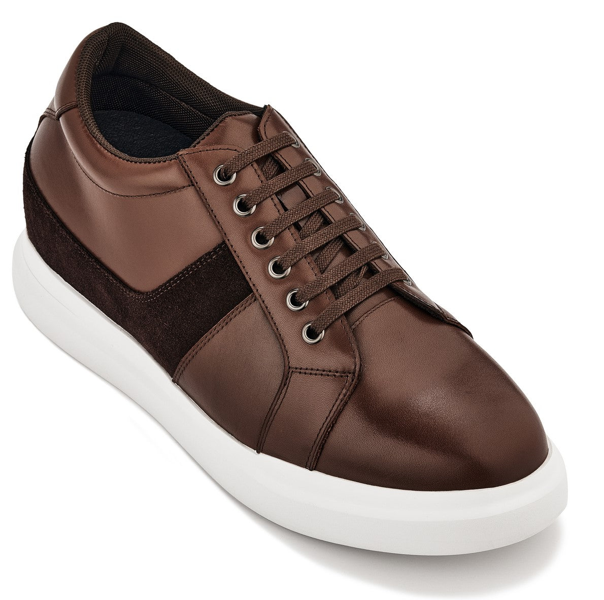 CALTO - K1532 - 3 Inches Taller (Coffee Brown) - Lightweight Leather Sneakers - WonderingCloth
