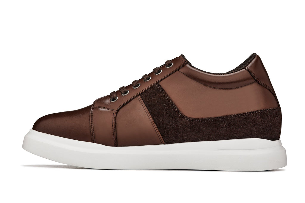 CALTO - K1532 - 3 Inches Taller (Coffee Brown) - Lightweight Leather Sneakers - WonderingCloth