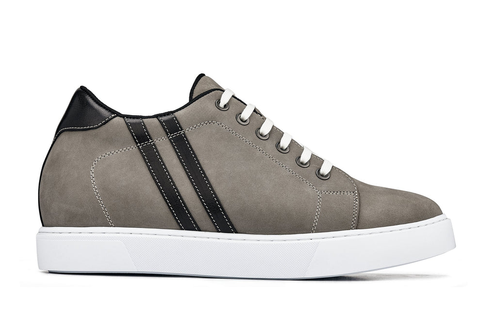 CALTO - K1550 - 2.8 Inches Taller (Nubuck Grey) - Lace Up Casual Sneakers - WonderingCloth