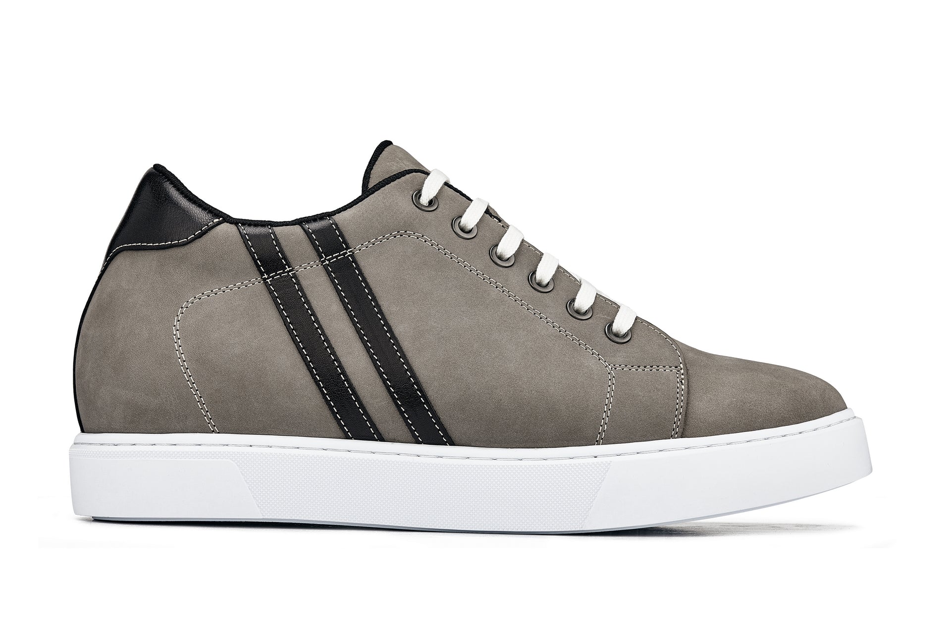 CALTO - K1550 - 2.8 Inches Taller (Nubuck Grey) - Lace Up Casual Sneakers - WonderingCloth
