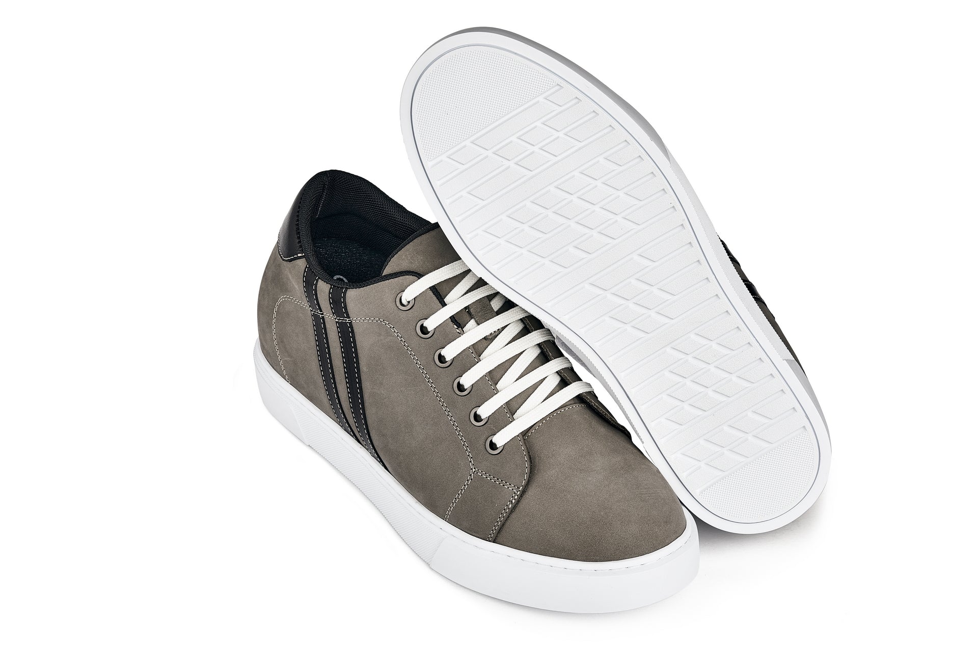 CALTO - K1550 - 2.8 Inches Taller (Nubuck Grey) - Lace Up Casual Sneakers - WonderingCloth