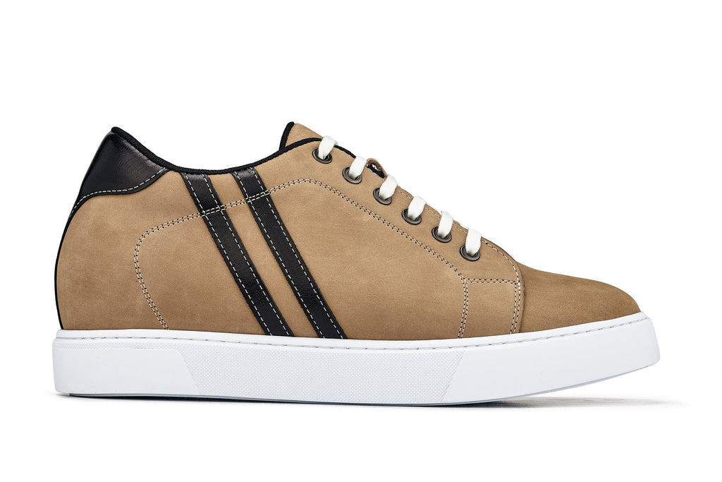 CALTO - K1551 - 2.8 Inches Taller (Nubuck Tan) - Lace Up Casual Sneakers - WonderingCloth