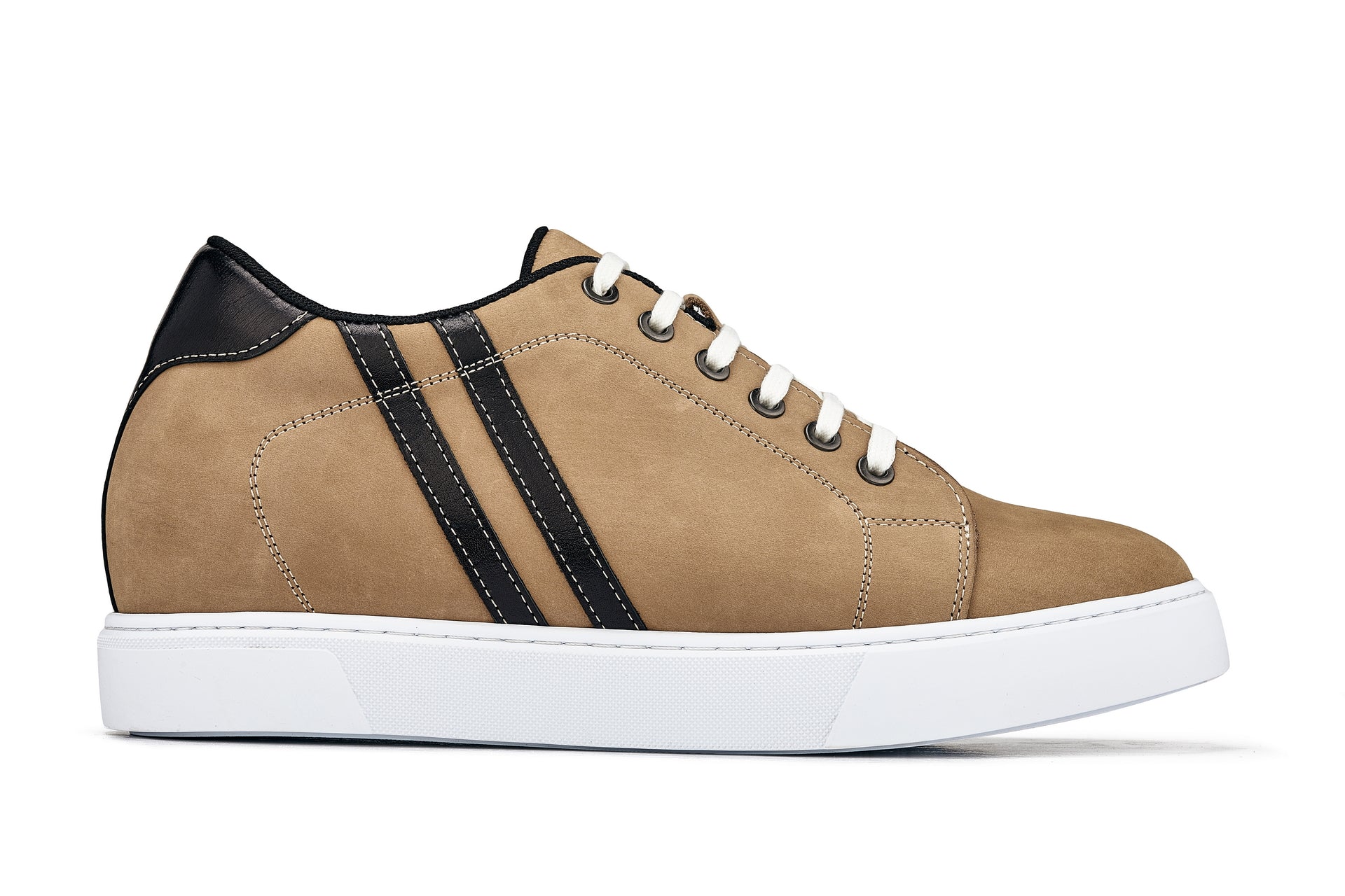 CALTO - K1551 - 2.8 Inches Taller (Nubuck Tan) - Lace Up Casual Sneakers - WonderingCloth