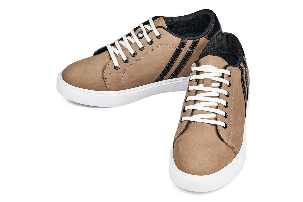 CALTO - K1551 - 2.8 Inches Taller (Nubuck Tan) - Lace Up Casual Sneakers - WonderingCloth