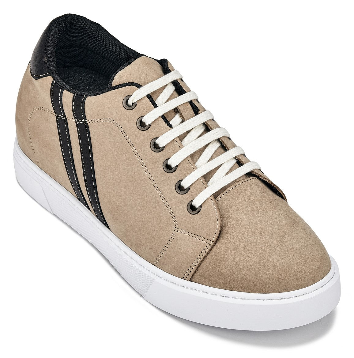 CALTO - K1552 - 2.8 Inches Taller (Taupe) - Lace Up Casual Sneakers - WonderingCloth
