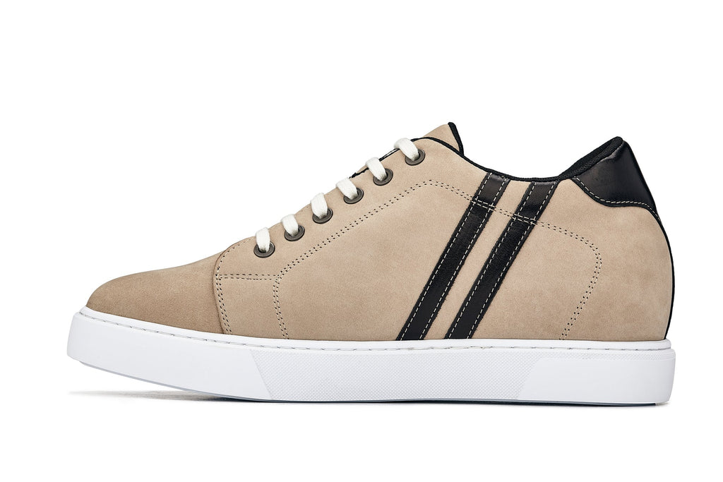 CALTO - K1552 - 2.8 Inches Taller (Taupe) - Lace Up Casual Sneakers - WonderingCloth