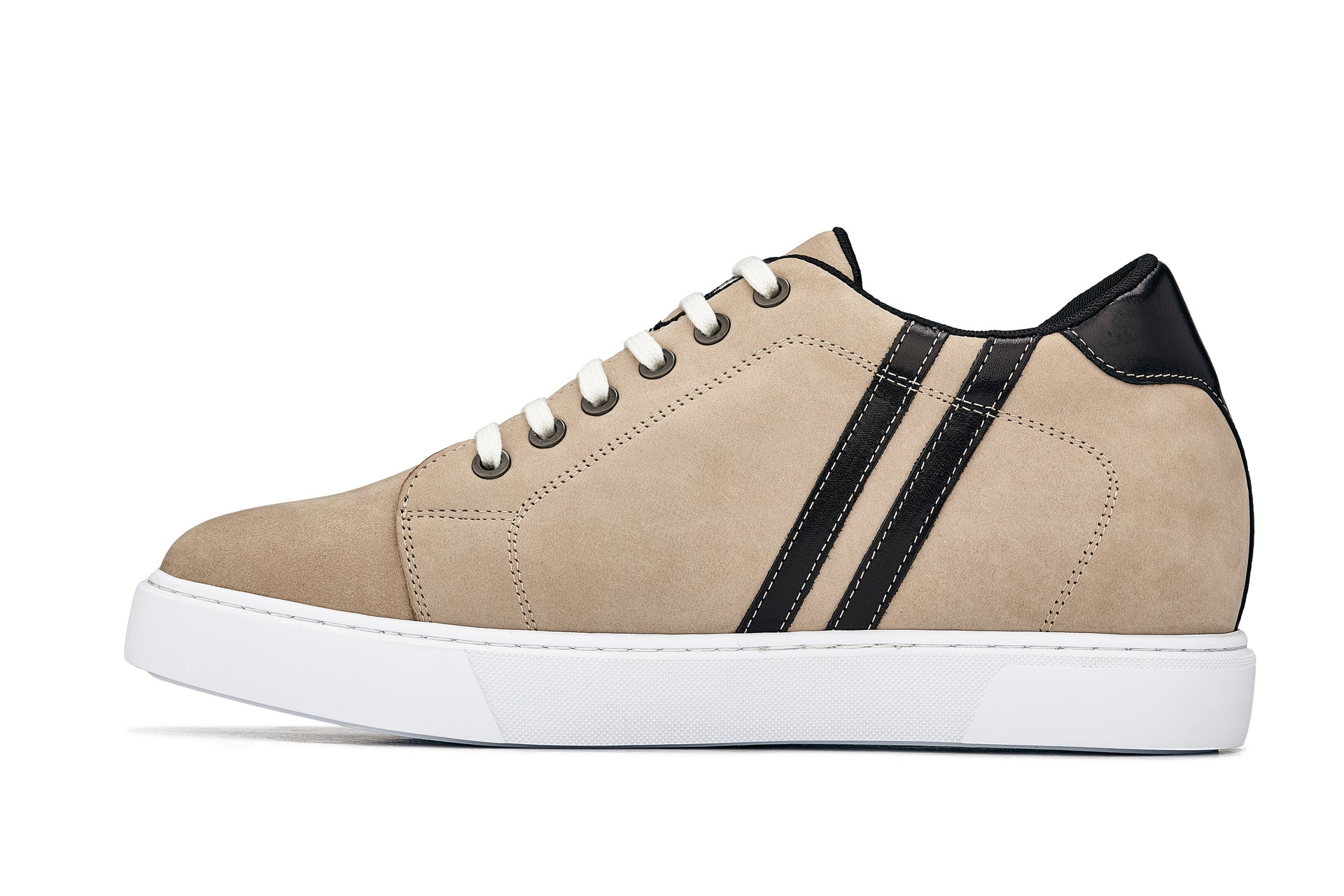 CALTO - K1552 - 2.8 Inches Taller (Taupe) - Lace Up Casual Sneakers - WonderingCloth
