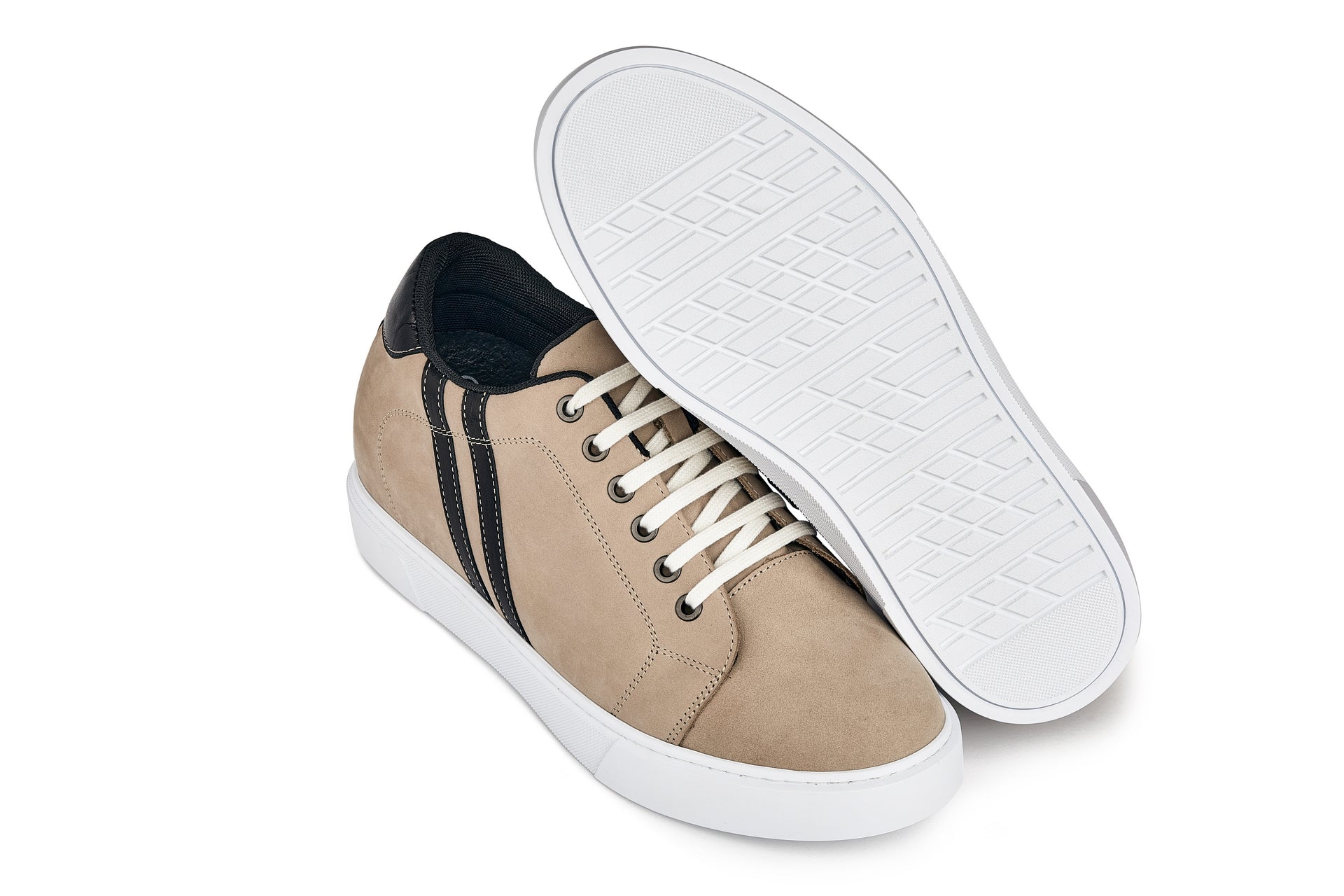 CALTO - K1552 - 2.8 Inches Taller (Taupe) - Lace Up Casual Sneakers - WonderingCloth
