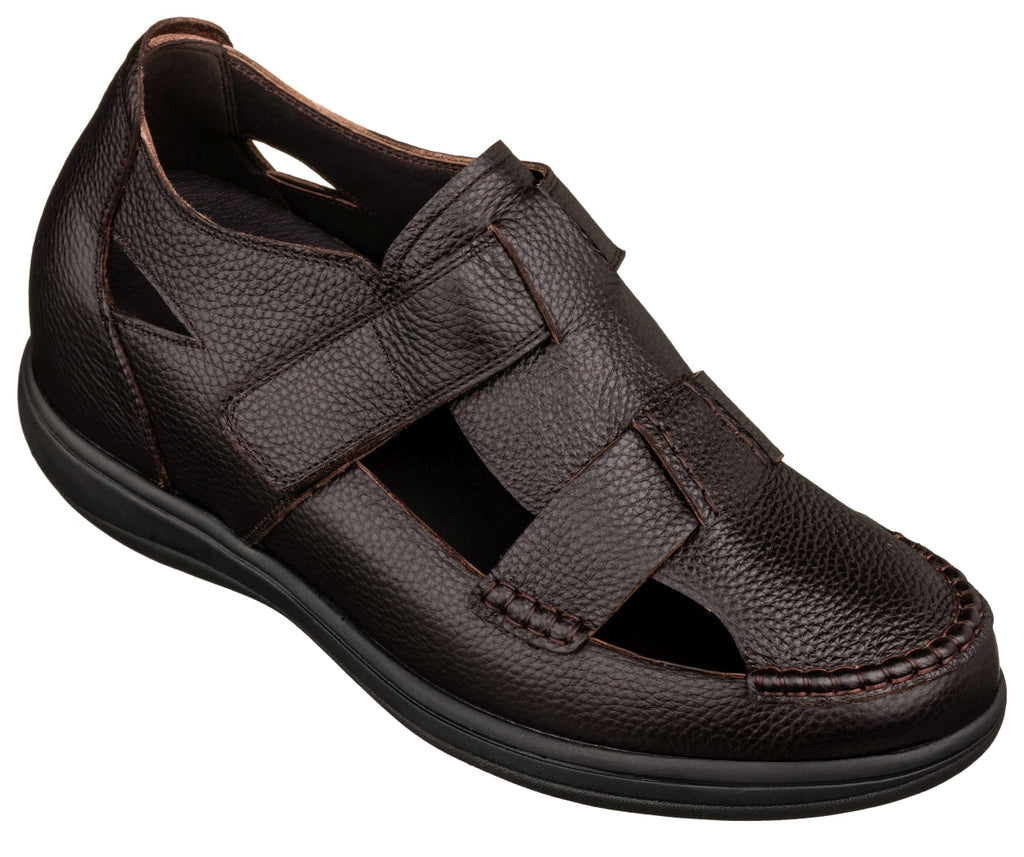 CALTO - K2662 - 3.2 Inches Taller (Dark Brown) - Casual Fisherman Sandal - WonderingCloth