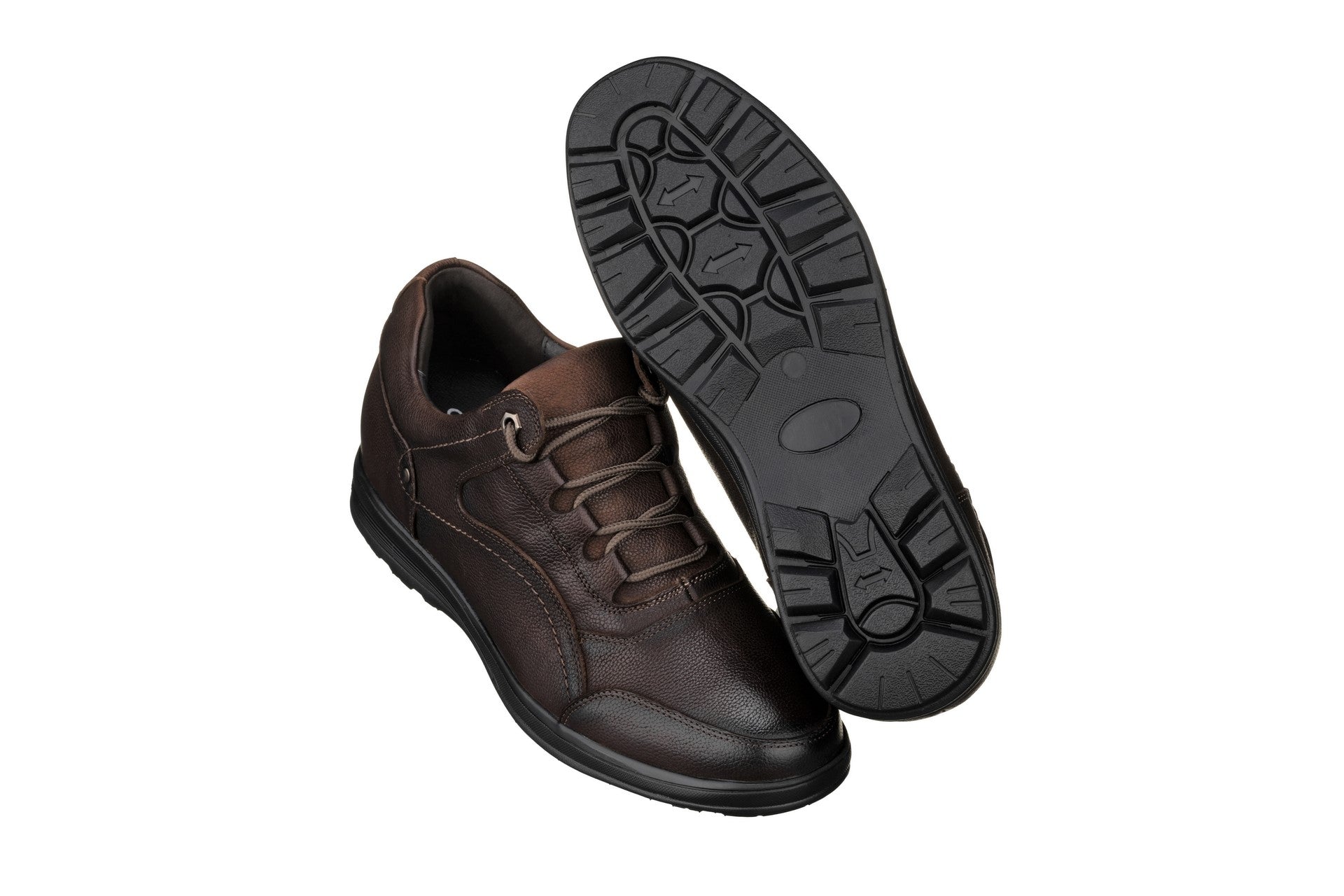CALTO - K3045 - 2.8 Inches Taller (Dark Brown) - Lace Up Casual Walker - Lightweight - WonderingCloth
