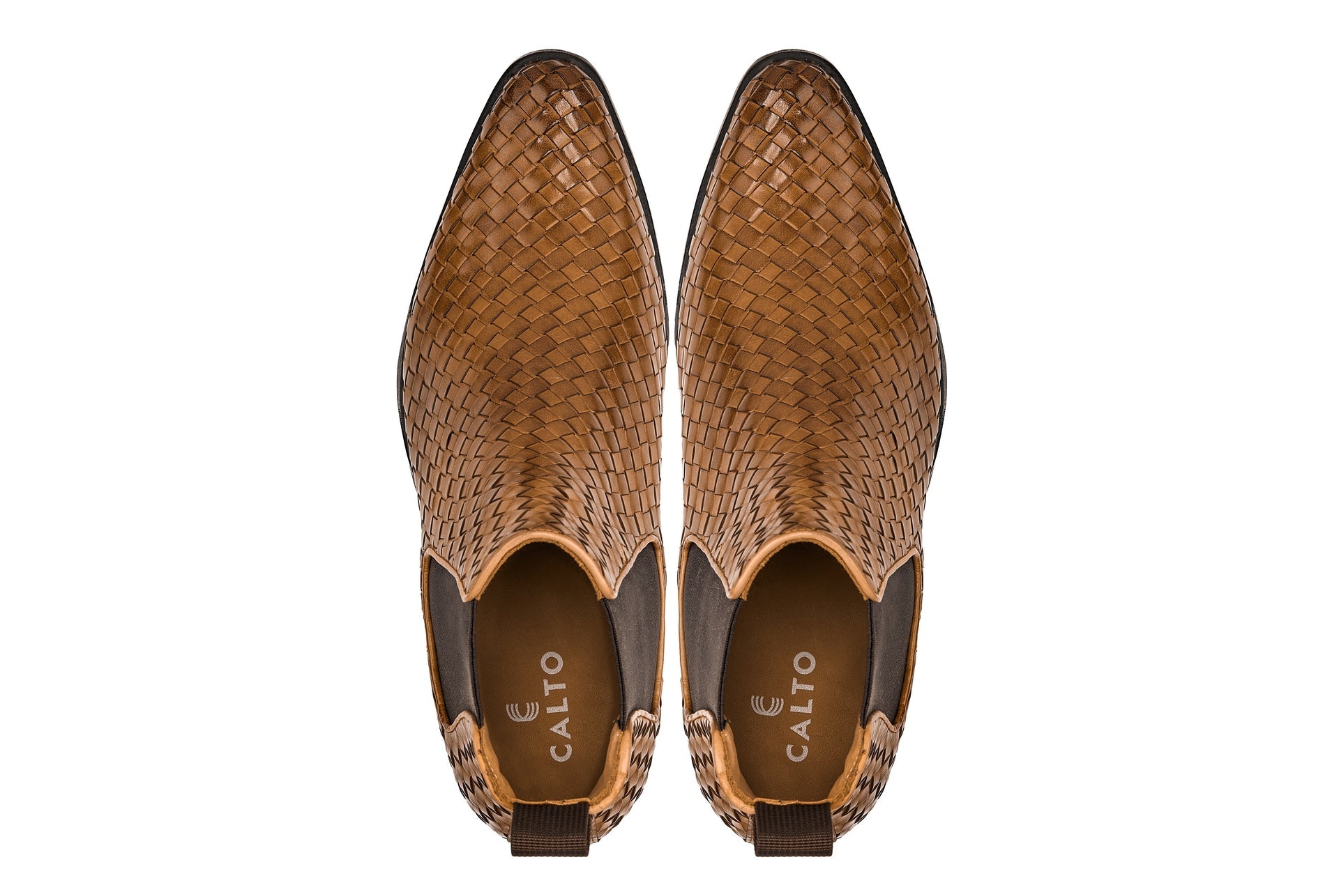 CALTO - K30522 - 3.3 Inches Taller (Brown) - Woven Chelsea High-Top Slip-On Ankle Boots - WonderingCloth