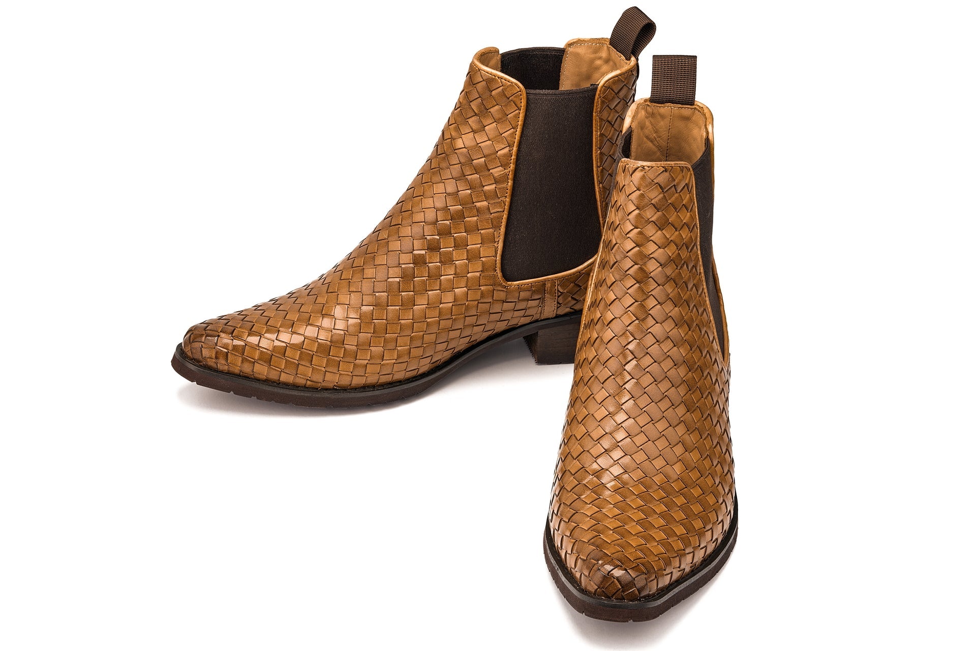 CALTO - K30522 - 3.3 Inches Taller (Brown) - Woven Chelsea High-Top Slip-On Ankle Boots - WonderingCloth