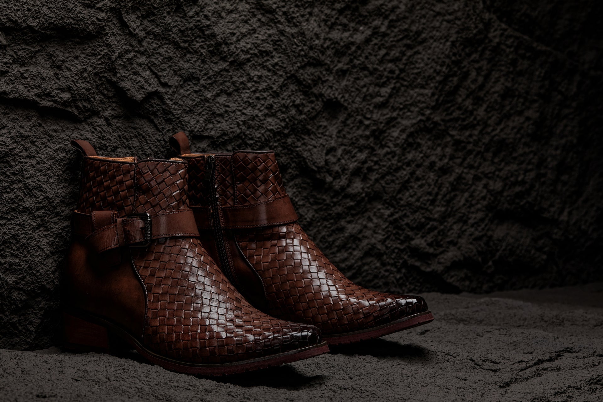 CALTO - K30525 - 3.3 Inches Taller (Coffee Brown) - Woven High-Top Buckle Zipper Ankle Boots - WonderingCloth