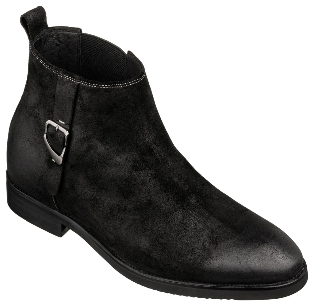 TOTO - K92081 - 3 Inches Taller (Nubuck Black) - Chelsea Ankle Boots - WonderingCloth