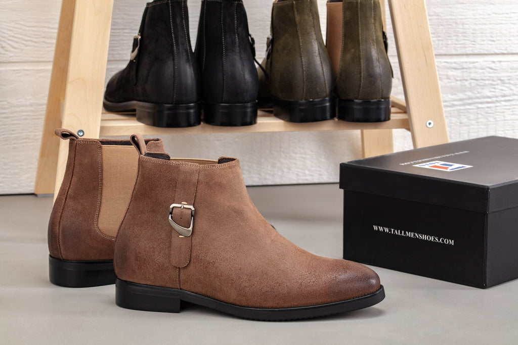 TOTO - K92083 - 3 Inches Taller (Nubuck Coffee Brown) - Chelsea Ankle Boots - WonderingCloth