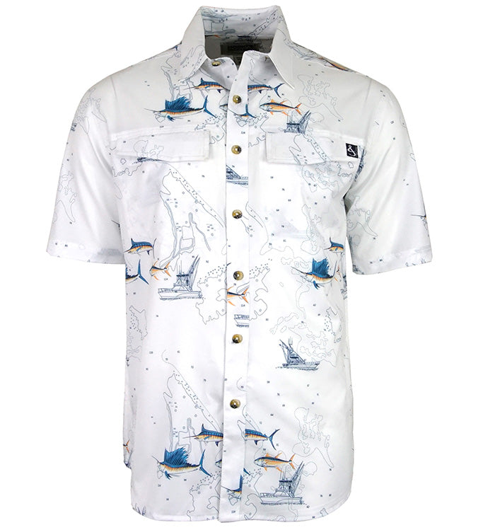 Men's Marine Charts UV Vented Fishing Shirt - WonderingCloth