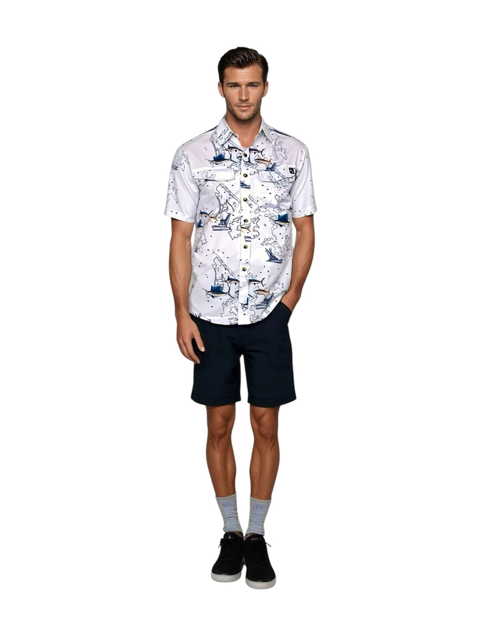Men's Marine Charts UV Vented Fishing Shirt - WonderingCloth