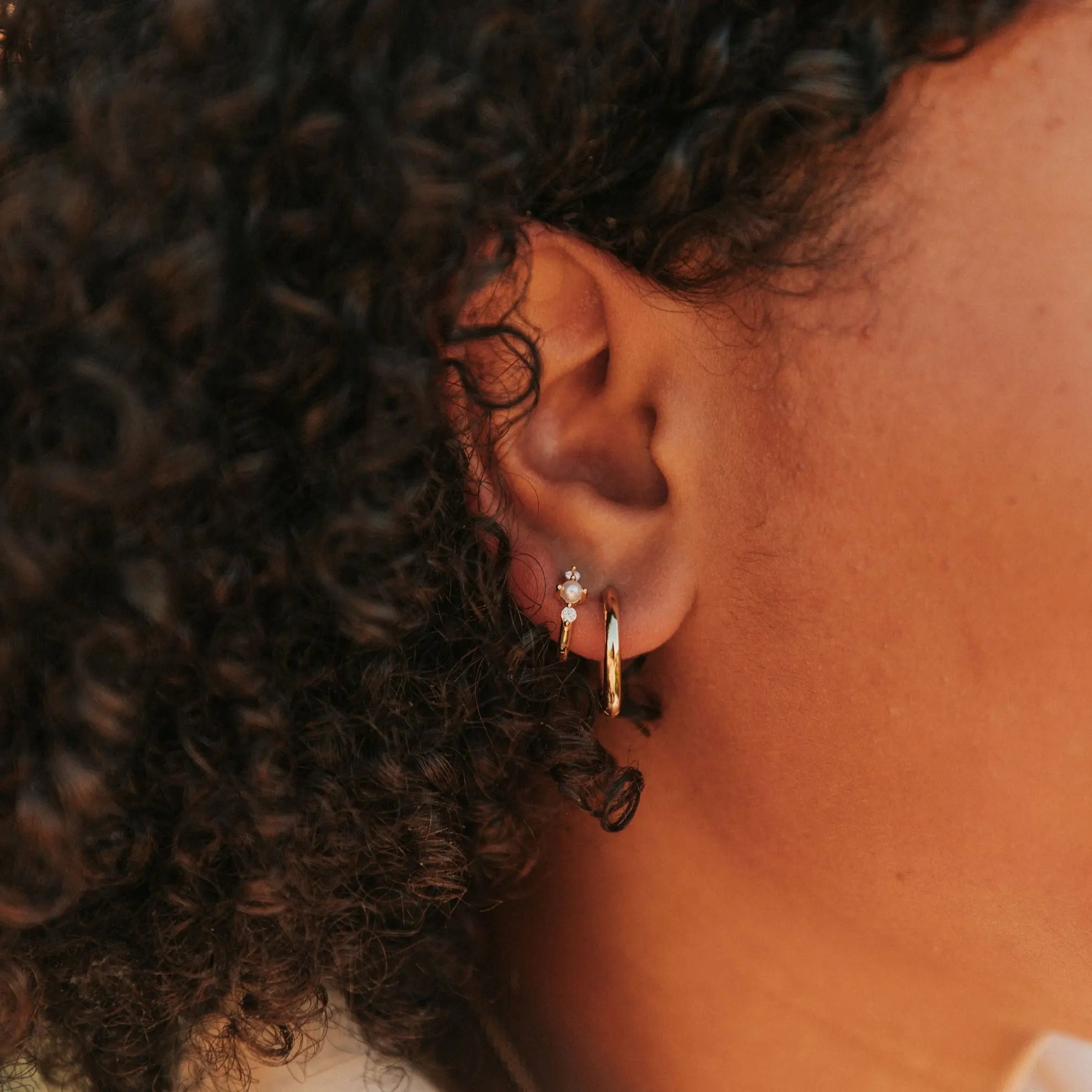 Alexandria Diamond and Pearl Hoops - WonderingCloth