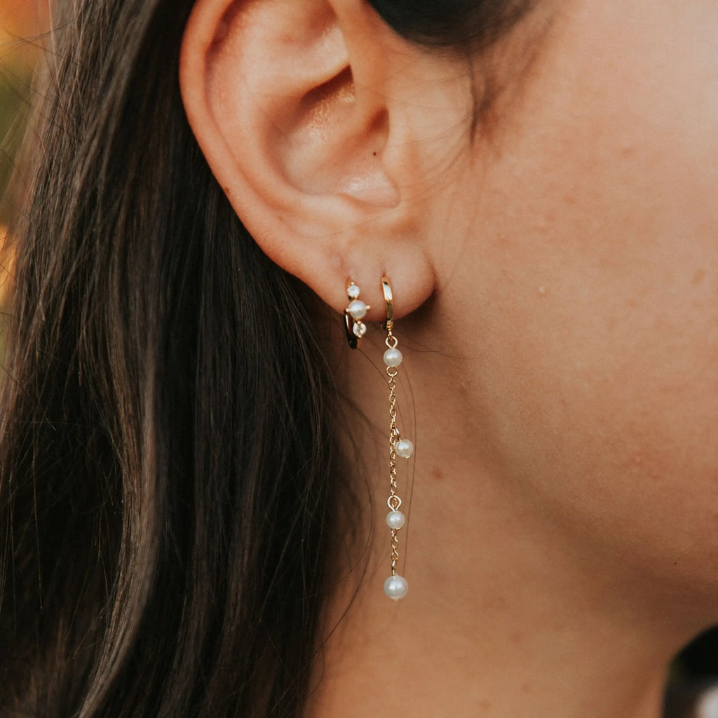 Alexandria Diamond and Pearl Hoops - WonderingCloth