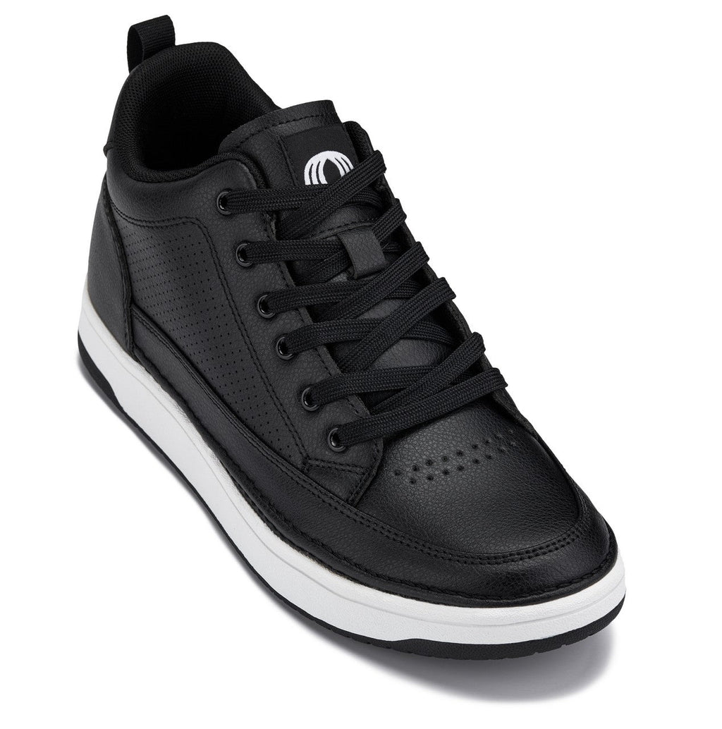 CALTO - Q271  - 2 Inches Taller (Black Noir) - Elevated Leatherette Micro-Perforated Sneakers - WonderingCloth