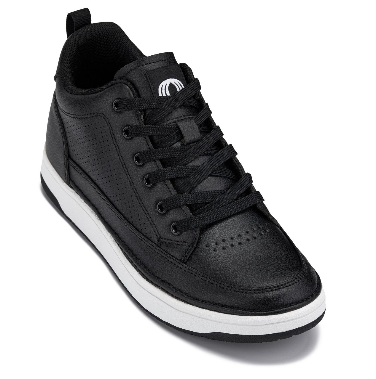 CALTO - Q271  - 2 Inches Taller (Black Noir) - Elevated Leatherette Micro-Perforated Sneakers - WonderingCloth