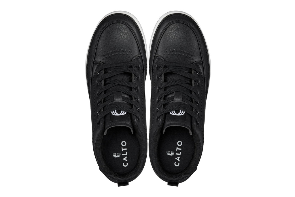 CALTO - Q271  - 2 Inches Taller (Black Noir) - Elevated Leatherette Micro-Perforated Sneakers - WonderingCloth