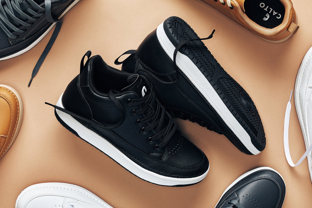 CALTO - Q271  - 2 Inches Taller (Black Noir) - Elevated Leatherette Micro-Perforated Sneakers - WonderingCloth