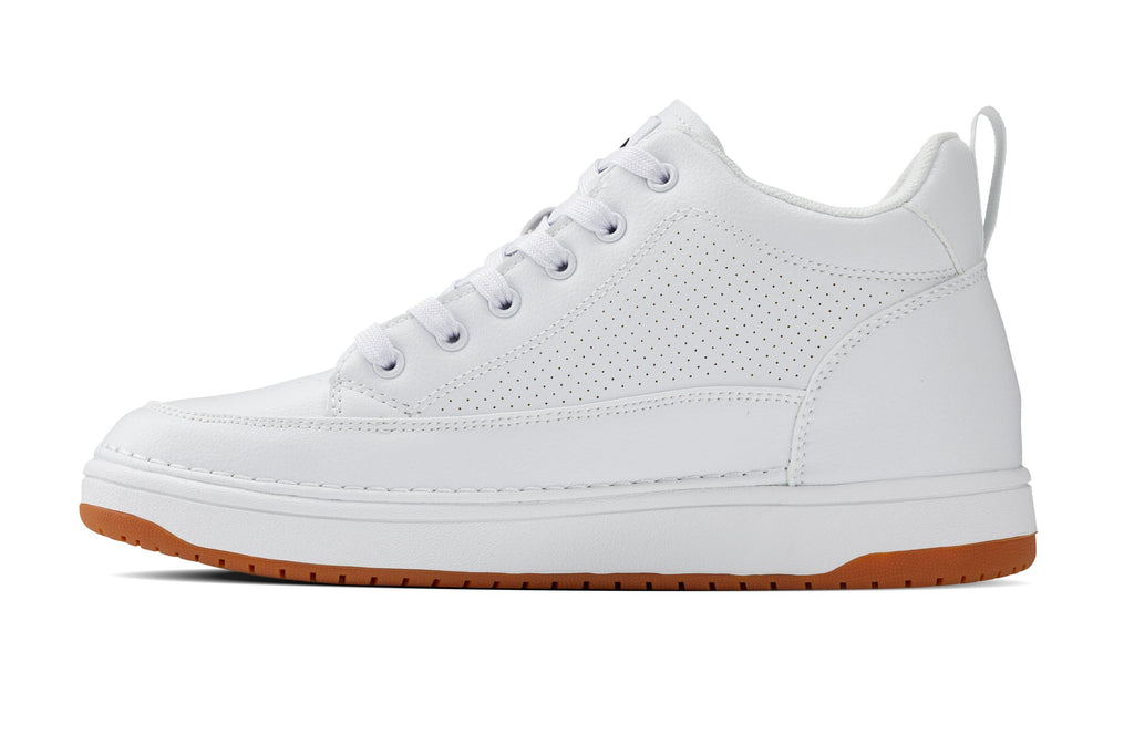 CALTO - Q272  - 2 Inches Taller (White & Gum Sole) -Elevated Leatherette Micro-Perforated Sneakers - WonderingCloth