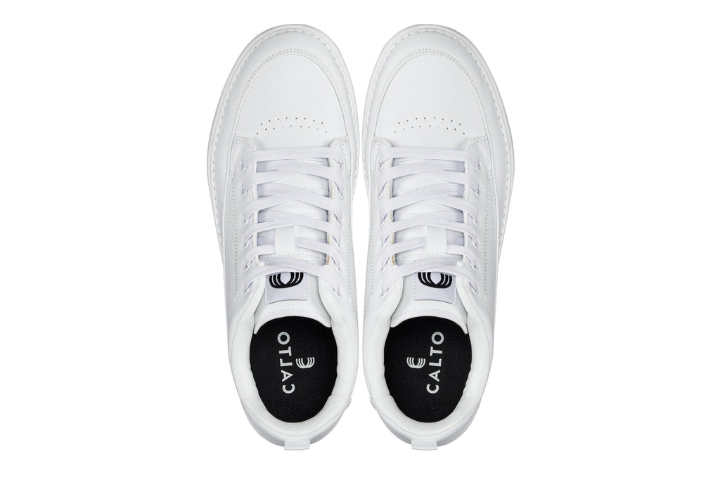 CALTO - Q272  - 2 Inches Taller (White & Gum Sole) -Elevated Leatherette Micro-Perforated Sneakers - WonderingCloth