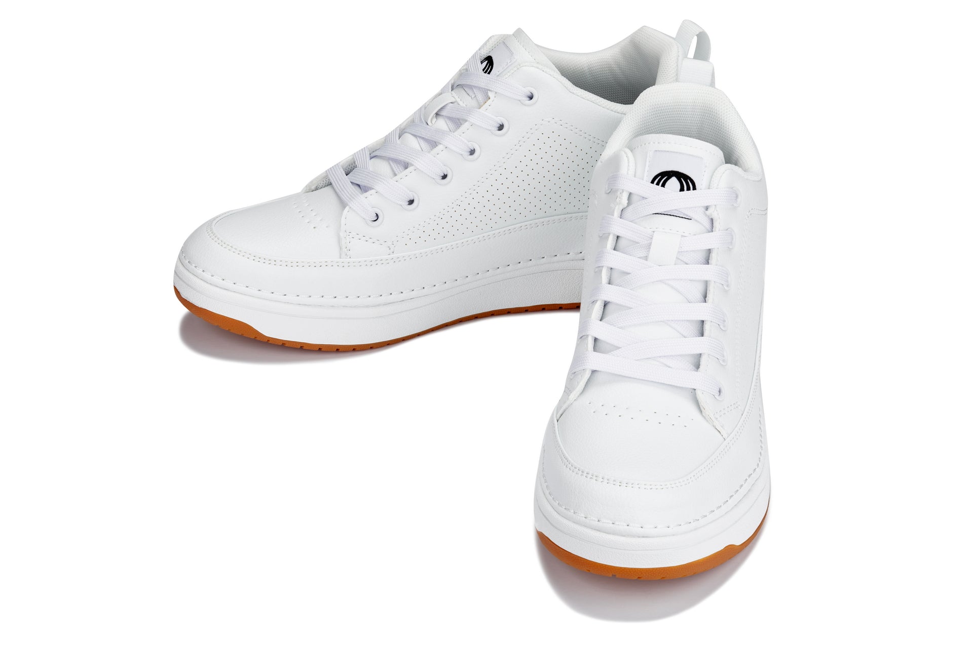 CALTO - Q272  - 2 Inches Taller (White & Gum Sole) -Elevated Leatherette Micro-Perforated Sneakers - WonderingCloth