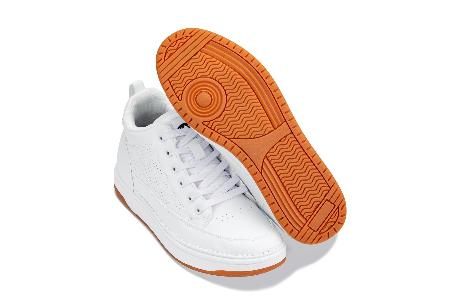 CALTO - Q272  - 2 Inches Taller (White & Gum Sole) -Elevated Leatherette Micro-Perforated Sneakers - WonderingCloth