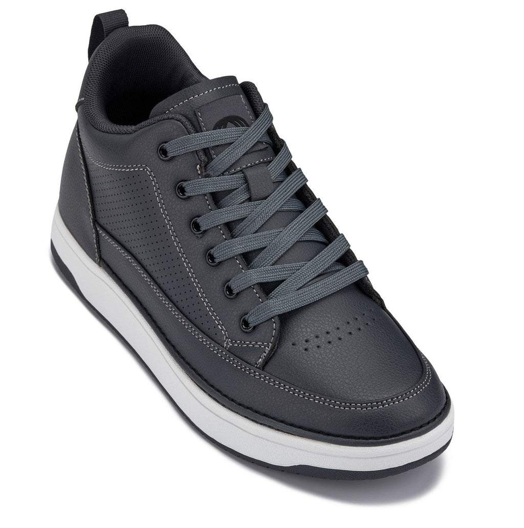 CALTO - Q273  - 2 Inches Taller (Cement Grey) -Elevated Leatherette Micro-Perforated Sneakers - WonderingCloth
