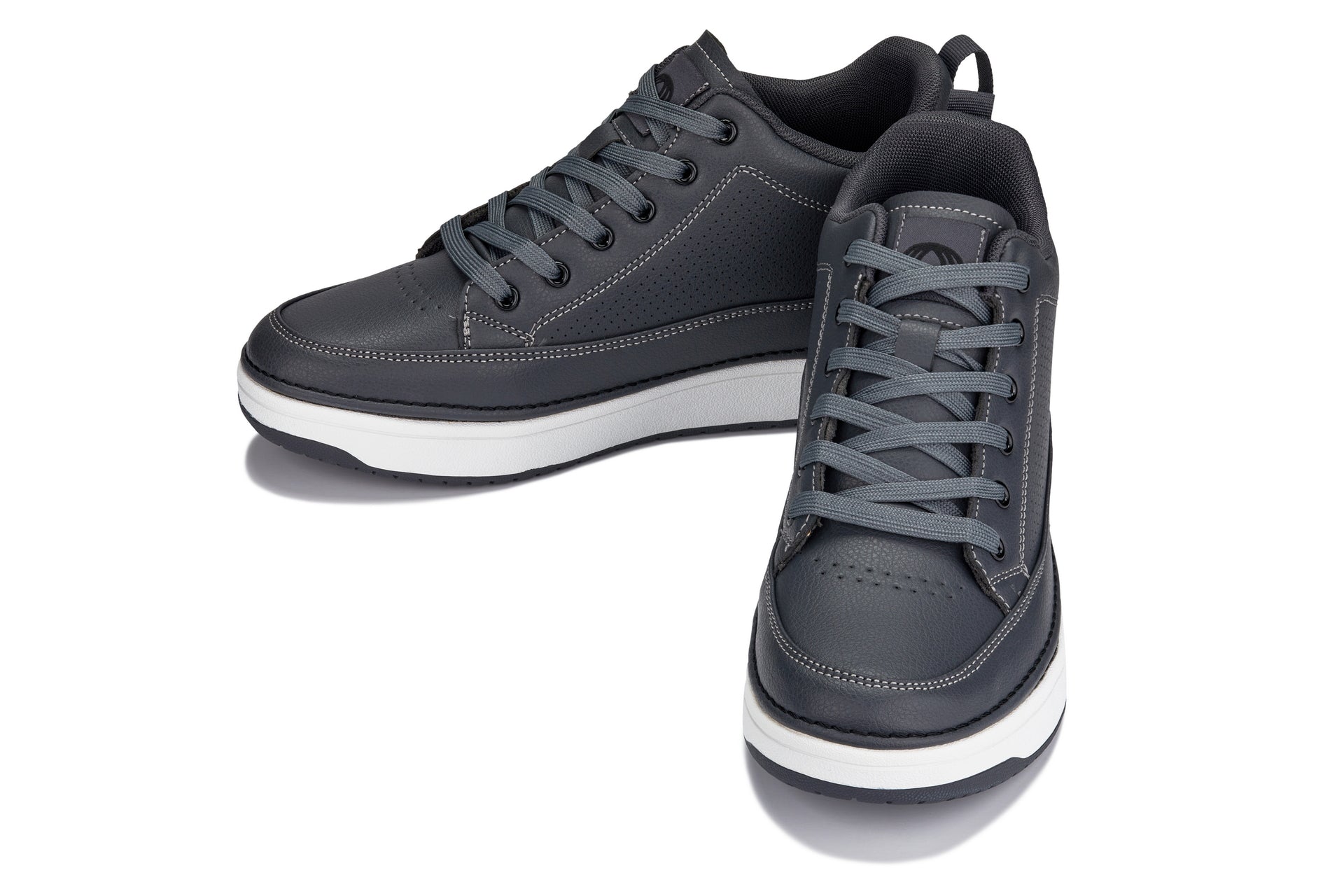 CALTO - Q273  - 2 Inches Taller (Cement Grey) -Elevated Leatherette Micro-Perforated Sneakers - WonderingCloth
