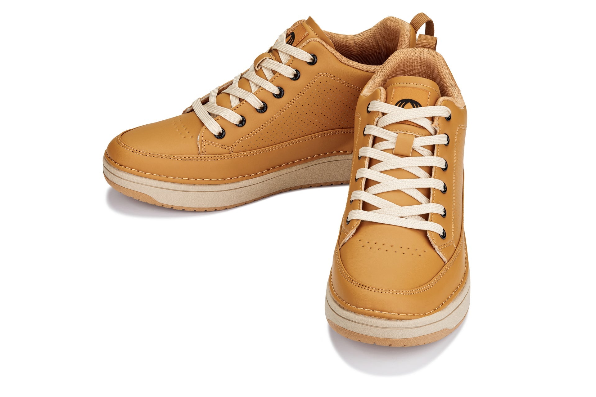 CALTO - Q274  - 2 Inches Taller (Camel Brown & Gum Sole) - Elevated Leatherette Micro-Perforated Sneakers - WonderingCloth