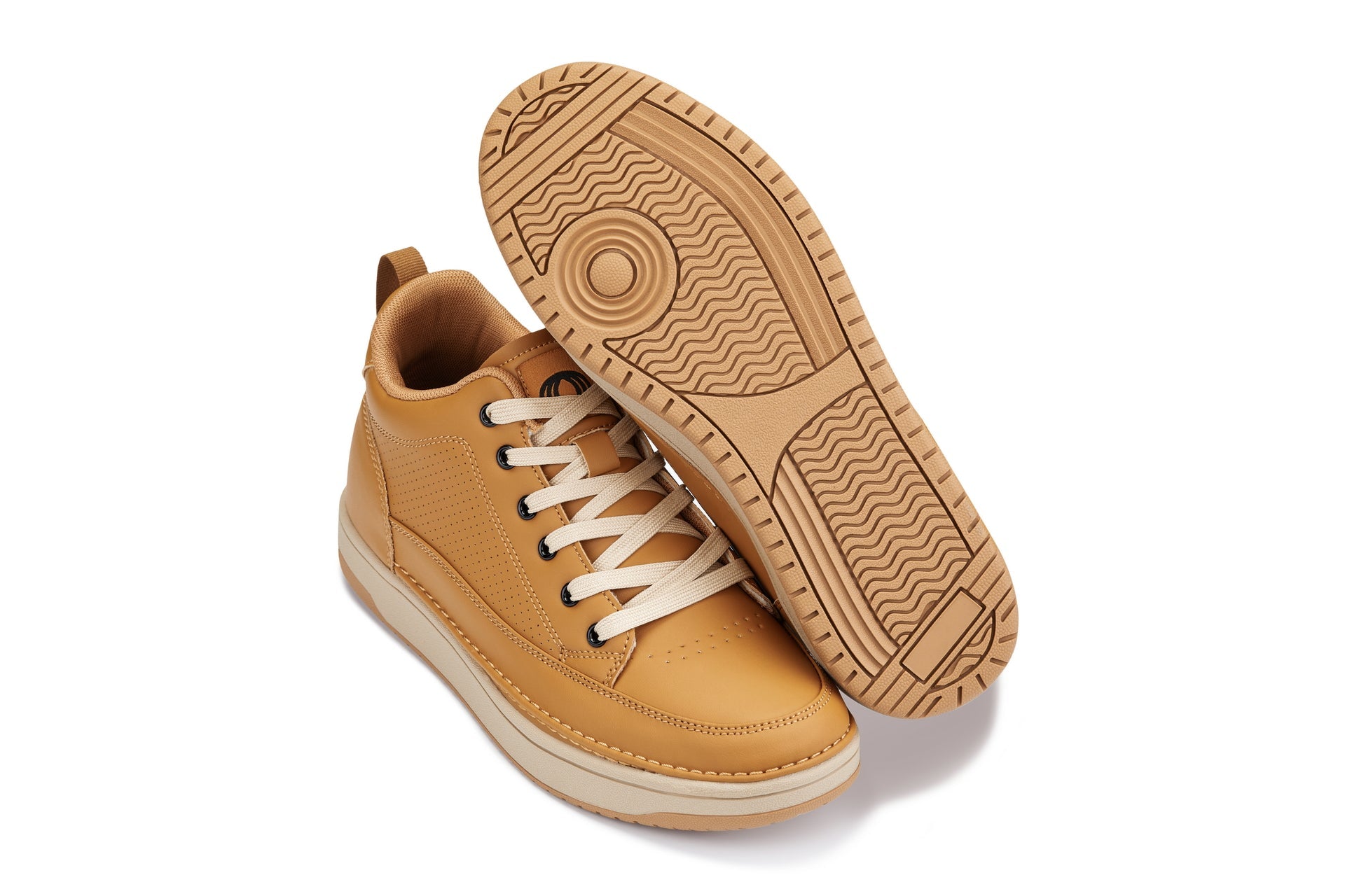 CALTO - Q274  - 2 Inches Taller (Camel Brown & Gum Sole) - Elevated Leatherette Micro-Perforated Sneakers - WonderingCloth