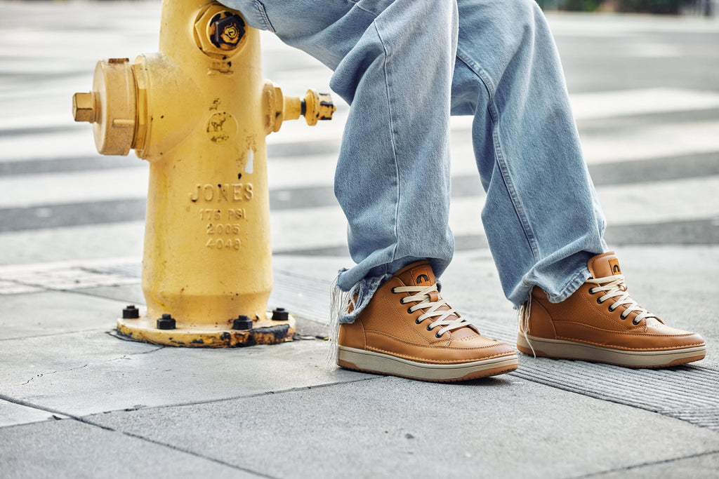 CALTO - Q274  - 2 Inches Taller (Camel Brown & Gum Sole) - Elevated Leatherette Micro-Perforated Sneakers - WonderingCloth