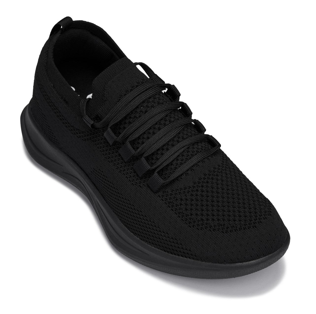 CALTO - QA060 - 2.4 Inches Taller (Black/Black Sole) - Lightweight Knitted Sneakers - WonderingCloth