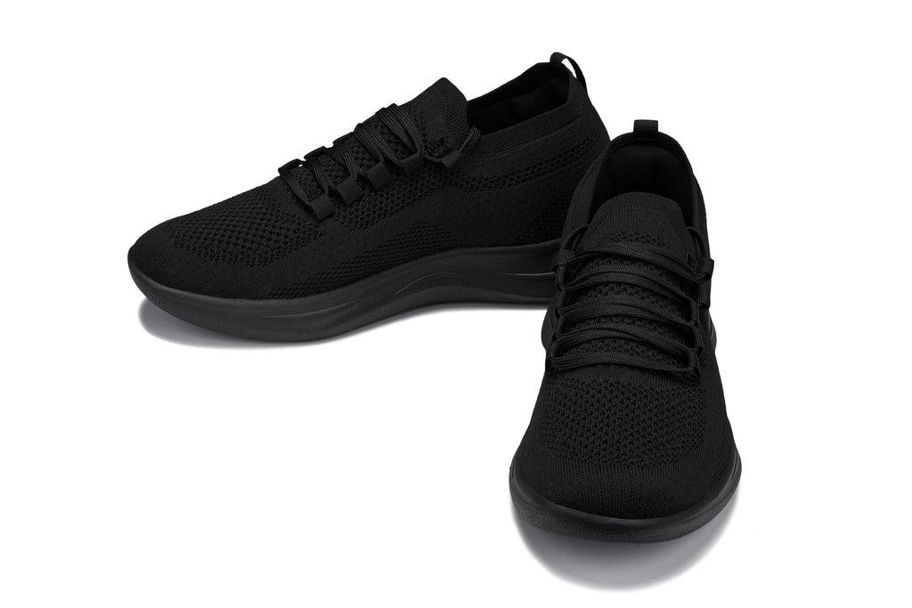 CALTO - QA060 - 2.4 Inches Taller (Black/Black Sole) - Lightweight Knitted Sneakers - WonderingCloth