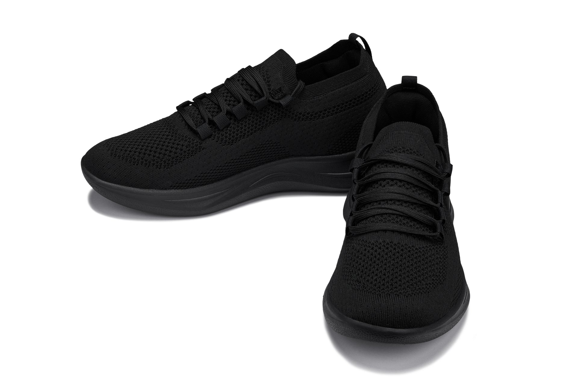 CALTO - QA060 - 2.4 Inches Taller (Black/Black Sole) - Lightweight Knitted Sneakers - WonderingCloth
