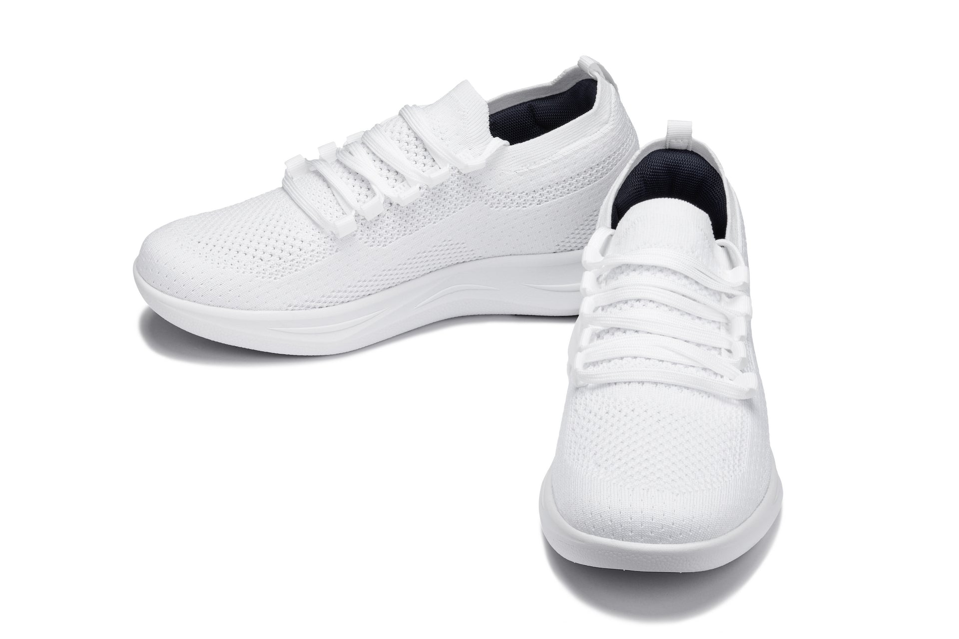 CALTO - QA061 - 2.4 Inches Taller (White/White Sole) - Lightweight Knitted Sneakers - WonderingCloth