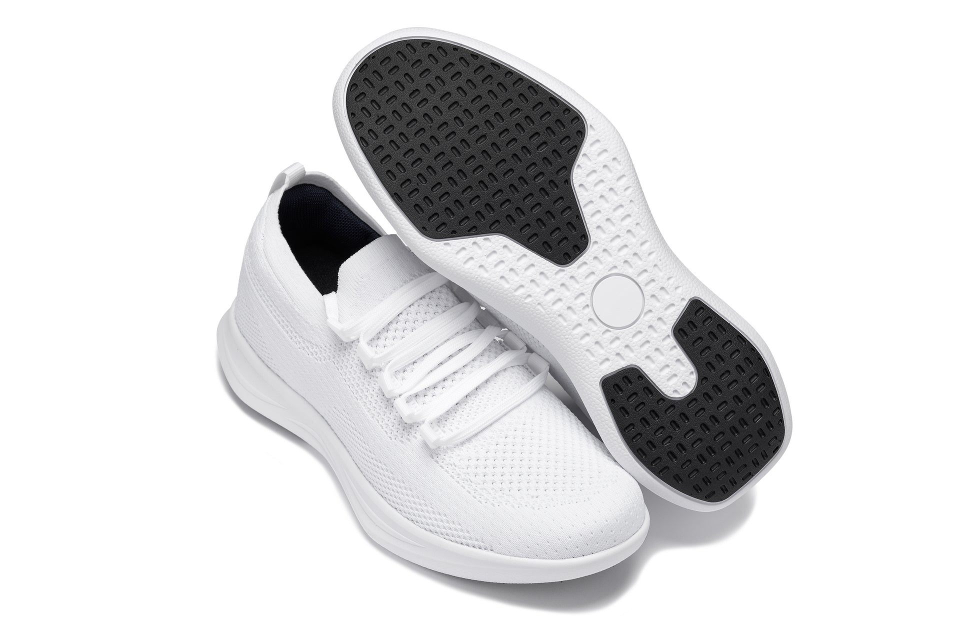 CALTO - QA061 - 2.4 Inches Taller (White/White Sole) - Lightweight Knitted Sneakers - WonderingCloth