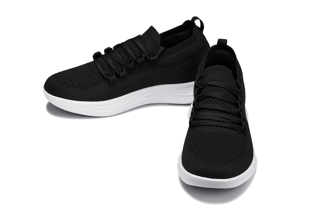 CALTO - QA062 - 2.4 Inches Taller (Black/White Sole) - Lightweight Knitted Sneakers - WonderingCloth