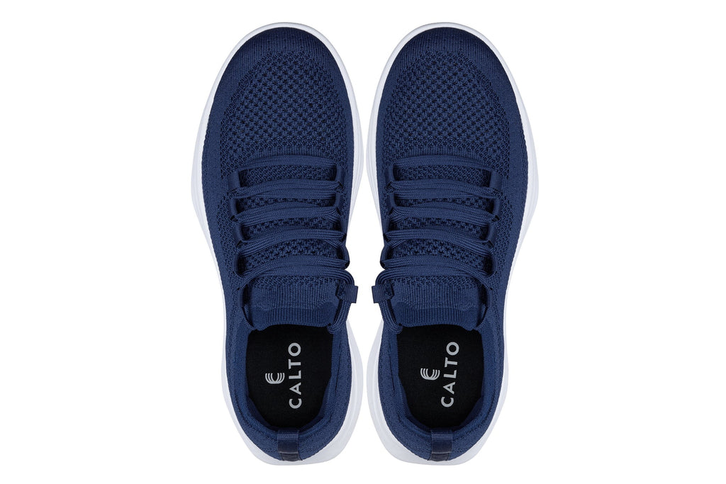 CALTO - QA063 - 2.4 Inches Taller (Navy/White Sole) - Lightweight Knitted Sneakers - WonderingCloth