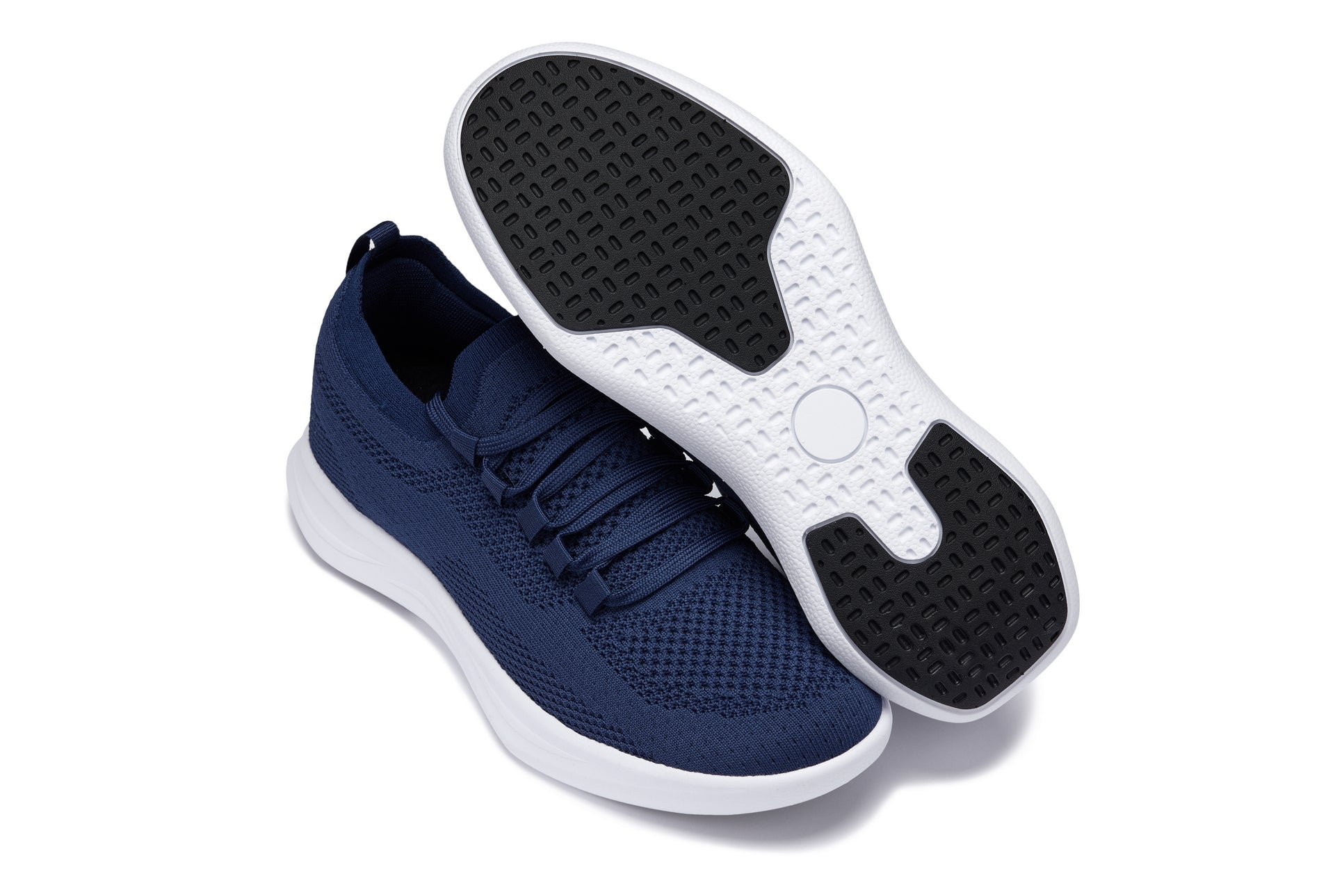 CALTO - QA063 - 2.4 Inches Taller (Navy/White Sole) - Lightweight Knitted Sneakers - WonderingCloth