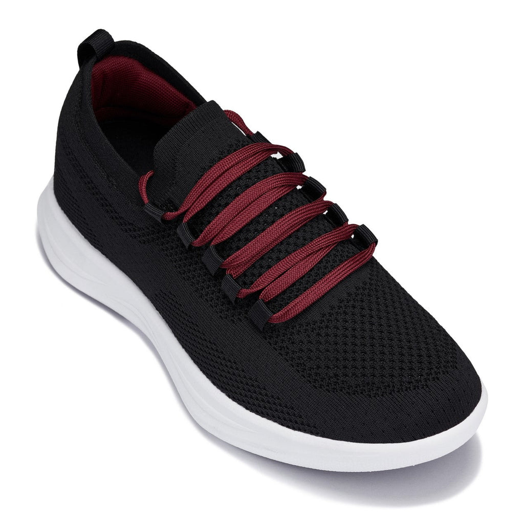 CALTO - QA064 - 2.4 Inches Taller (Black/Red/White Sole) - Lightweight Knitted Sneakers - WonderingCloth